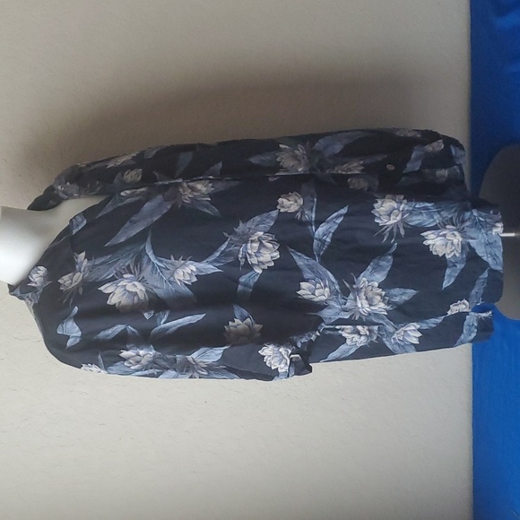 Bermuda Bay Blue Silk Men's XL Floral Short Sleeve Pocket Shirt - Picture 3 of 14